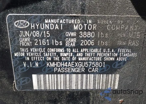 2016 Hyundai Elantra Se из США, поврежденный, VIN KMHDH4AEXGU575801